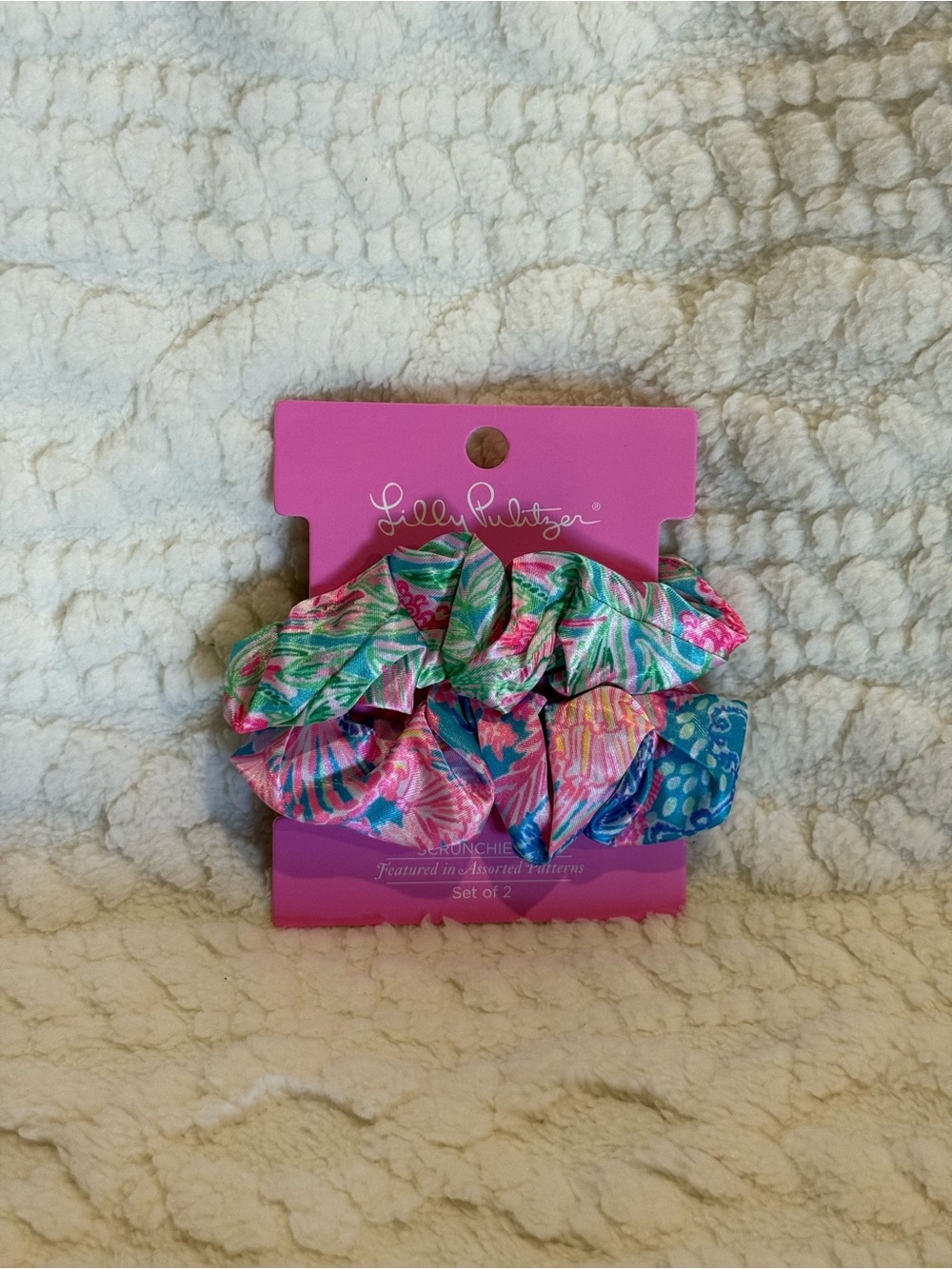 Lilly Pulitzer Pink, Blue & Green Patterned Kids Scrunchie Set NWT